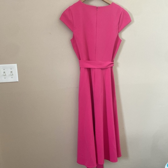Black Halo - Pandora Faux Wrap Belted Hot Pink Dress - Picture 15 of 16